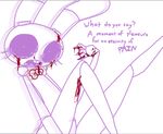  animatronic anthro bleeding_eyes blood bonnie_(fnaf) dialogue english_text female five_nights_at_freddy&#039;s lagomorph machine mammal mechanical offering rabbit robot solo text the_weaver 