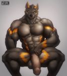  2014 abs anthro balls barefoot biceps big_balls big_muscles big_penis black_fur black_nose bodybuilder canine crouching erection fur grey_fur grin huge_penis humanoid_penis hybrid looking_at_viewer male mammal manly markings muscles navel neck_tuft nude orange_eyes orange_fur pecs penis pirun_(artist) plain_background pointy_ears pose presenting ripped savuun shadow shiny sitting solo spread_legs spreading thick_penis toned uncut vein veiny_penis were werewolf wolf yellow_eyes 