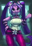  anthro aria_blaze_(eg) atryl bedroom_eyes big_breasts biting_lip breasts clothed clothing digital_media_(artwork) equestria_girls equine female fur hair horn inside jacket long_hair looking_at_viewer mammal my_little_pony necklace purple_eyes purple_fur smile solo standing two_tone_hair unicorn 