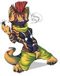  &lt;3 anthro beckoning bedroom_eyes beelzemon_(artist) bent_back clothing english_text fan_character ga&euml;l_the_scrafty humanoid_penis licking licking_lips looking_at_viewer male mohawk nintendo pants pants_pull penis pok&eacute;mon poking_out scrafty solo standing talking_to_viewer teeth text tongue tongue_out uncut video_games 
