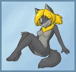  anthro blonde_hair blue_eyes blush breasts canine female hair mammal nipples nude one_eye_closed pink_nipples ponytail shouk small_breasts solo wink wolf 