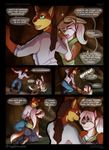  2013 anthro canine cave clothed clothing comic dawn_(jeremy_bernal) dialogue english_text female fur hair kodi male mammal open_mouth scappo teeth text tongue 