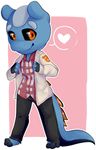  &lt;3 3_fingers 3_toes anthro benton black_sclera blue_sea_slug chibi clothing cute gastropod hoodie male pants pink_background plaid plain_background shirt slug solo toes yellow_eyes yvee 