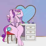  2014 anthro anthrofied big_breasts breasts chubby colored cutie_mark equine erect_nipples female friendship_is_magic fur hair horn kevinsano mammal mirror multicolored_hair my_little_pony navel nipple_bulge nipples pink_fur princess_cadance_(mlp) purple_eyes sitting smile solo thick_thighs wide_hips winged_unicorn wings 
