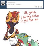  anthro ask_blog beelzemon_(artist) clothing comic dialogue duo english_text fan_character father ga&euml;l_the_scrafty kecleon looking_up male milo_the_keckleon nintendo parent pok&eacute;mon scrafty shirt son tank_top text video_games 