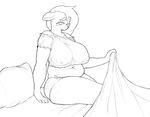  2014 anthro anthrofied bed big_breasts black_and_white breasts chubby clothing equine female fluttershy_(mlp) friendship_is_magic hair horse looking_at_viewer mammal monochrome my_little_pony navel nipples on_bed one_eye_closed pillow pony solo tears translucent transparent_clothing upright-infinity 