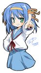  bad_id bad_pixiv_id blue_hair cosplay foreshortening fusion green_eyes grin hairband hand_on_hip hands hirano_aya izumi_konata kita_high_school_uniform lucky_star orange_hairband parody pointing school_uniform seiyuu_connection serafuku short_hair smile solo suzumiya_haruhi suzumiya_haruhi_(cosplay) suzumiya_haruhi_no_yuuutsu take_shinobu 