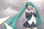  aqua_eyes aqua_hair bird detached_sleeves flower hatsune_miku long_hair necktie skirt smile solo suguru_(godai_fifth) twintails very_long_hair vocaloid 