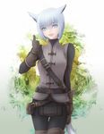  :d animal_ears blue_eyes blue_hair boots cat_ears final_fantasy final_fantasy_xiv gloves highres miqo'te open_mouth short_hair smile solo tail takatsuki_kahiro thumbs_up 