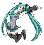  aoi_manabu armpits detached_sleeves green_hair hatsune_miku long_hair necktie skirt solo thighhighs tongue twintails very_long_hair vocaloid zettai_ryouiki 