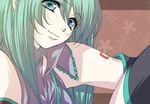  aqua_hair blue_eyes close-up detached_sleeves hatsune_miku peony_(peony33) smile solo thighhighs twintails vocaloid 