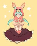  animal_ears animal_hat aqua_eyes bad_id bad_pixiv_id bonnet bunny_ears frills gloves hat hatsune_miku long_hair lots_of_laugh_(vocaloid) sitting solo tochi@nemuritai twintails vocaloid 
