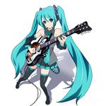  4423 blue_eyes blue_hair detached_sleeves guitar hatsune_miku headphones headset instrument long_hair necktie skirt solo thighhighs twintails very_long_hair vocaloid zettai_ryouiki 