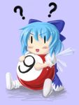  1girl ? aqua_hair billiards blush chibi cirno cue_ball hair_ribbon highres ice kawajuu ribbon socks solo touhou wings |_| 