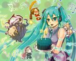  4girls aqua_eyes aqua_hair bad_id bad_pixiv_id blonde_hair blue_hair blush bottle brown_hair chibi fang hair_ornament hair_ribbon hairclip hatsune_miku headphones headset kagamine_len kagamine_rin kaito kuro_(greenhorn) long_hair megurine_luka meiko miniboy minigirl multiple_boys multiple_girls musical_note necktie pink_hair ribbon scarf short_hair smile twintails very_long_hair vocaloid 