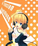  blonde_hair blue_eyes fang food headphones kiryuu_masumi original pocky ponytail solo 