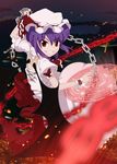  bat_wings chain fang grin ilis magic_circle purple_hair red_eyes remilia_scarlet short_hair smile solo touhou wings 