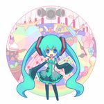  aqua_eyes aqua_hair bird clock detached_sleeves flower food fruit hatsune_miku heart hello_planet_(vocaloid) kuo long_hair miracle_paint_(vocaloid) musical_note necktie piano_keys skirt solo songover speaker star strawberry thighhighs twintails umbrella very_long_hair vocaloid world_is_mine_(vocaloid) 