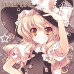  bad_id bad_pixiv_id blonde_hair braid colorized gotou_nao grin hat kirisame_marisa long_hair moru smile solo touhou upper_body witch_hat yellow_eyes 