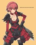  armor breasts choker cleavage hand_on_hip large_breasts monster_hunter oota_yuuichi red_eyes red_hair skirt solo thighhighs zettai_ryouiki 
