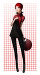 bag black_hair boots miniskirt original pantyhose red_eyes scarf skirt solo zou_azarashi 