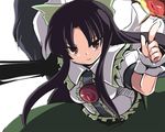  black_hair bow fa_no_hito long_hair red_eyes reiuji_utsuho solo touhou wings 