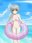  bad_id bad_pixiv_id bikini breasts cloud day error highres innertube medium_breasts nagato_yuki ocean short_hair silver_hair sky solo suzumiya_haruhi_no_yuuutsu swimsuit underboob yellow_eyes 