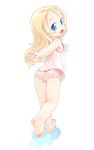  ass bad_id bad_pixiv_id barefoot blonde_hair blue_eyes blush camisole child copyright_request feet from_behind hands happy lingerie long_hair looking_back mizuki_kotora panties soles solo underwear 