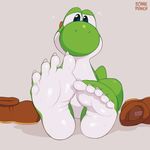  5_toes ambiguous_gender barefoot digital_media_(artwork) foot_focus hindpaw looking_at_viewer mario_bros nintendo paws shoes sitting solo sweat toes video_games yoshi zonkpunch 