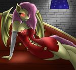  2014 anthro bat_pony clothed clothing dream_breaker equine female flutterbat_(mlp) fluttershy_(mlp) friendship_is_magic fur hair long_hair mammal my_little_pony pegasus pink_hair pussy red_eyes smile solo wings yellow_fur 
