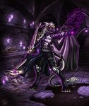  2014 anthro azsola bone candle casting clothing darkness dragon drake fire hair magic magic_user male necromancer polearm purple_theme reptile scalie shadow snake solo spell staff tentacles weapon white_hair 