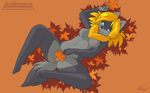  anthro autumn breasts canine covering female helsy lafille leaf looking_at_viewer mammal nude pinup pose solo wolf 
