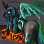  2014 anthro anthrofied black_body bottomless butt changeling clothed clothing equine female friendship_is_magic hair half-dressed hi_res horn long_hair looking_at_viewer mammal my_little_pony nude queen_chrysalis_(mlp) solo teeth tongue tongue_out wings xanthor 