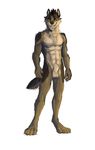 2014 abs anthro balls brown_fur canine fangs fur grin looking_at_viewer male mammal muscles nude scary shaded sheath solo standing tar0 teeth were werewolf white_fur yellow_eyes 