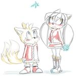  2_tails anthro bluechika canine christmas crossgender duo female fox holidays holly_(plant) male mammal miles_prower multiple_tails plant sega silver_the_hedgehog sonic_(series) 