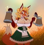  2014 alcohol anthro autumn barmaid beer beverage big_breasts blush breasts canine clothed clothing dawmino female fox fur hair licking licking_lips looking_at_viewer mammal open_mouth smile solo tongue tongue_out 