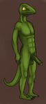  2014 abs anthro balls claws das erection green_penis green_skin half-erect humanoid_penis lizard male muscles nude pecs penis plantigrade pose reptile scales scalie shaded solo standing toe_claws toned uncut vein yellow_eyes 