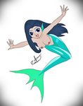  blue_eyes blue_hair estevangel_(artist) fan_character female fish_tail hair marine mermaid nipples nude plain_background silvernaqua_(character) smile solo 