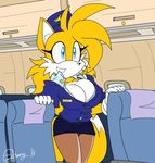  2014 aircraft akatsukishiranui-fox anthro big_breasts bigger_version_at_the_source breasts canine cleavage clothed clothing crossgender female fox fur mammal melissa_&quot;tailsko&quot;_prower-henegan sega smile solo sonic_(series) video_games 