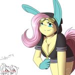  anthro cleavage clothed clothing equine eyewear female fluttershy_(mlp) friendship_is_magic goggles horse mammal my_little_pony pegasus pony silverfox057 unzipping wings 