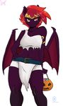  anthro arnachy bat_pony bedroom_eyes breasts candy clothing costume equine fan_character female fur gargoyles hair halloween holidays horse looking_at_viewer mammal membranous_wings my_little_pony navel plain_background pony red_hair smile solo standing thestral trick_or_treat wings yellow_eyes 