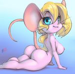 anthro areola big_breasts big_butt blonde_hair breasts butt collaboration cute female hair hanging_breasts lissara mammal mouse nipples nude pinup pocketmew ponytail pose presenting rodent side_boob solo thefuckingdevil thick_thighs whiskers wide_hips 