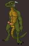  2014 anthro balls claws das erection green_eyes green_skin horn lizard male penis reptile scalie shaded solo yellow_skin 