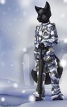  2014 anthro assault_rifle avoid_posting black_fur camo canine conditional_dnp danny_thetcher fur green_eyes gun male mammal mrawl ranged_weapon rifle snow solo uniform weapon wolf 