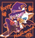  2014 amy_rose anthro bat boots breasts clothed clothing costume duo english_text female green_eyes hair halloween hat hedgehog hi_res holidays legwear looking_at_viewer mammal nancher nurse_hat pink_hair pumpkin rouge_the_bat sega smile sonic_(series) stockings striped_legwear text witch_hat 