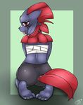  2014 anthro band-aid butt clothed clothing elgiza female hi_res kneeling looking_at_viewer looking_back meggchan nintendo pok&eacute;mon rear_view red_eyes solo tongue tongue_out video_games weavile 