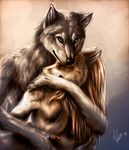  2009 2014 ambiguous_gender anthro canine darksilver duo eyes_closed hug male mammal realistic signature wolf yellow_eyes 