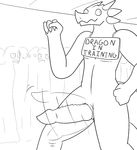  2014 aliasing anthro big_penis crowd dragon english_text erection frown male monochrome nude penis public scalie smile text trout_(artist) 