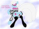  abstract_background absurd_res blue_fur butt clothing cutie_mark english_text equine eyewear female feral friendship_is_magic fur glasses hair hi_res hooves horse legwear long_hair looking_at_viewer looking_back mammal my_little_pony panties photo_finish_(mlp) pony presenting raised_tail rear_view sct-trigger1221 smile solo stockings text underwear white_hair 