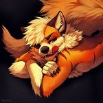  2014 anthro arcanine canine crossed_arms cute digital_media_(artwork) falvie fur male mammal neck_fluff nintendo orange_fur pok&eacute;mon rethex solo teeth tongue tongue_out video_games 